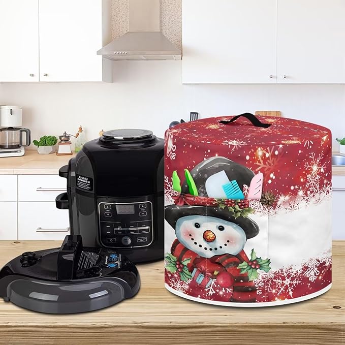 Pressure Cooker Cover for 8 Quart Air Fryer Accessories, Stain Resistant Electric Appliance Cover with Pockets Christmas Decor Cute Snowman