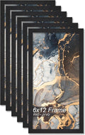 Engineered Wood 6x12 Picture Frame Set of 6, Black Frame for 6 x 12 Inch Picture Poster Photo, Light Weight 6 by 12 Frame with Wood-grain for Wall - 6 Pack/Black/6"x12"