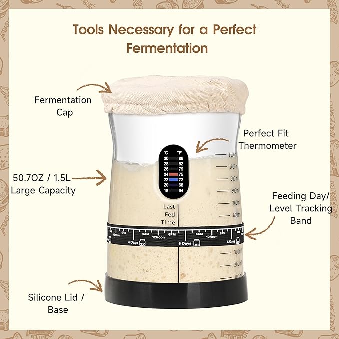 Pro Sourdough Starter Kit- 50oz Large Capacity Sourdough Starter Jar,17 Flavor Recipes,2 Bread Proofing Baskets,Food Scale,Bench Scraper,Bread Lame,Complete Sourdough Bread Baking Supplies