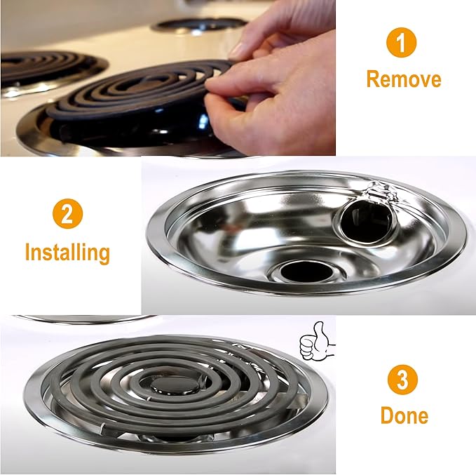 4 Pack (2) 6" & (2) 8" Electric Stove Burner Covers, Drip Chrome Pan Set Replacement for GE/Hotpoint WB31T10010 and WB31T10011