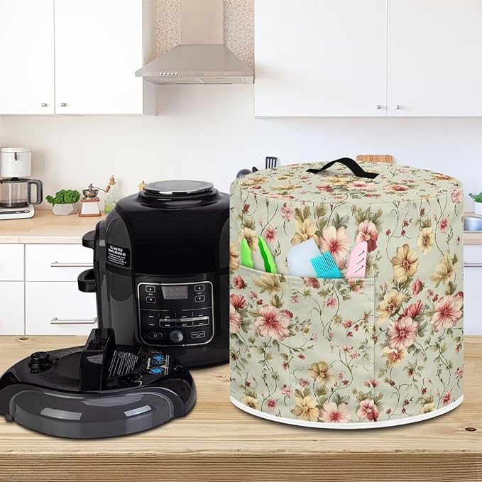 Floral Air Fryer Cover Washable Dust Cover for Kitchen Appliance Accessories for 3 Quart Pressure Cooker Air Fryer Rice Cooker Dust Protection with Storage Pockets