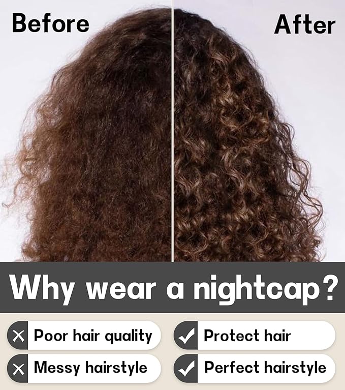 2pcs Silk Satin Bonnet Hair Wrap for Sleeping, Adjustable Strap Curly Natural Hair Night Caps for Women Men(Black&Black)