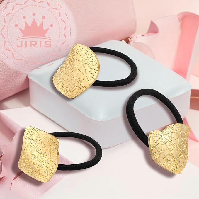 3PCS Metal Hair Tie For Women,Gold Cuffs,Metal Geometric Gold Hair Ties, Hair Accessories Stretchy and Non-Damage Ponytail Holders,Ponytail Cuff Hair Bands For Hair Styling(SET9)