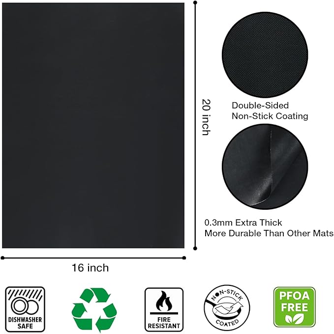 Oven Liners for Bottom of Oven/Electric Oven/Gas Oven/Toaster Oven/Air Fryer,Nonstick Heavy Duty Resuable Grill Mat PFOA Free Oven Mat Oven Protector Liner Baking Cooking Supplies,4 Pack,16x20 IN