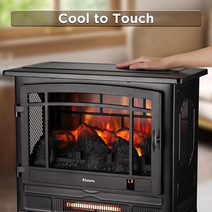 TURBRO Suburbs 25" WiFi Electric Fireplace Infrared Heater with Crackling Sound, Freestanding Fireplace Stove with Adjustable Flame Effects, Overheating Protection, Timer, Remote Control 1400W
