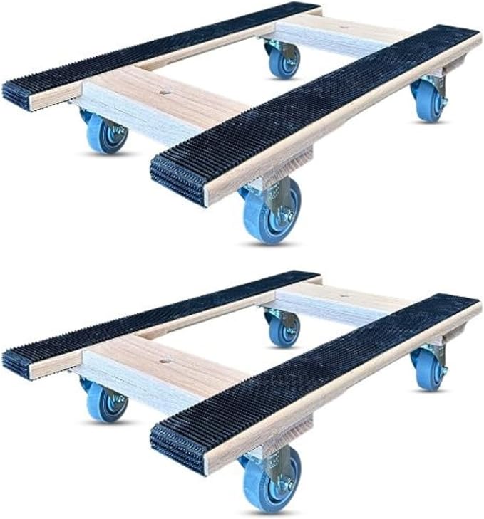 18" x 30" Oak H-Frame Dolly 2-Pack - 1000 lbs Capacity Each, 4" Non-Marking TPR Wheels, Heavy-Duty Wood Furniture Moving Solution