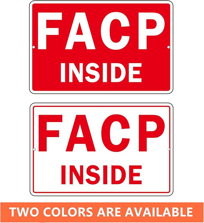FACP Sign, (2 Pack) Self Adhesive FACP Inside Signs, Rust Free and Reflective Aluminum Metal Sign Sticker for Door (9 x 6 inches, Red/White)