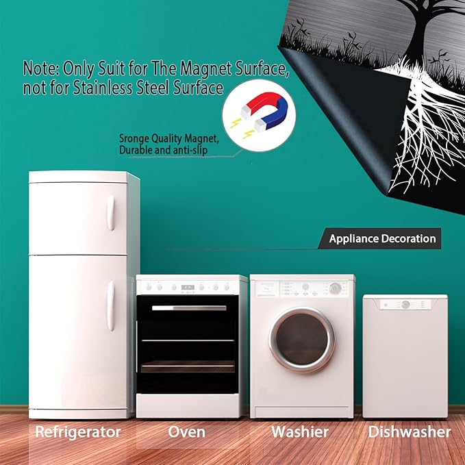 Tree of Life Dishwasher Cover Magnet Decor,23x26inch Large Polishing Metal Dishwasher Front Door,Black Kitchen Dishwasher Decal,Tree Refrigerator Panel,Sliver Metal Magnetic Dishwasher Sticker