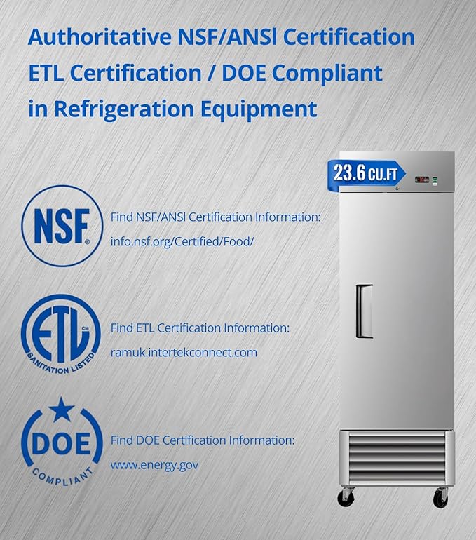 27" W Commercial Freezer, ETL Certified 23.6 Cu.ft Stainless Steel Reach-in Upright Freezer,Auto Defrost,Fan Cooling,Digital Temperature Control (-10°F - 10°F) Used to Restaurant,Bar,Shop