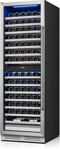 Yeego 24 Inch Wine Fridge Cooler - 154 Bottles Dual Zone Wine Cooler with Glass Door, 40-65℉ Built-In or Freestanding Wine Refrigerator with Lock and 2 Color LED for Kitchen Bar Office (Left-Hinged)