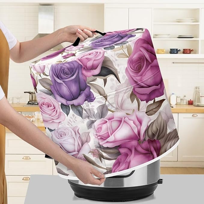 Rose Dust Cover for 8 qt Air Fryer & Pressure Cooker Kitchen Appliance Accessories, Portable Pressure Cooker Air Fryer Rice Cooker Dust Cover with Storage Pockets