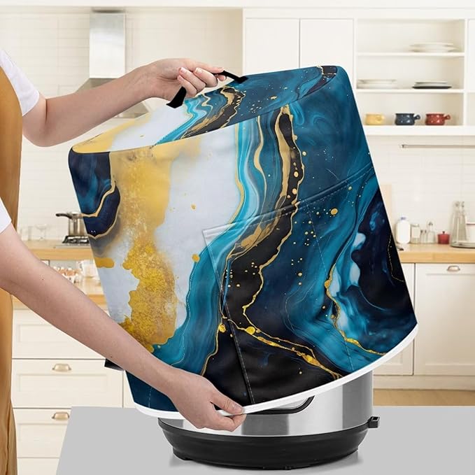 Flashideas Blue Marble Print Pressure Cooker Cover for Women Dust-proof Cover for Rice Cooker Air Fryer Kitchen Appliance Covers with Top Handle and Pocket Home Kitchen Decor Gifts for Friends