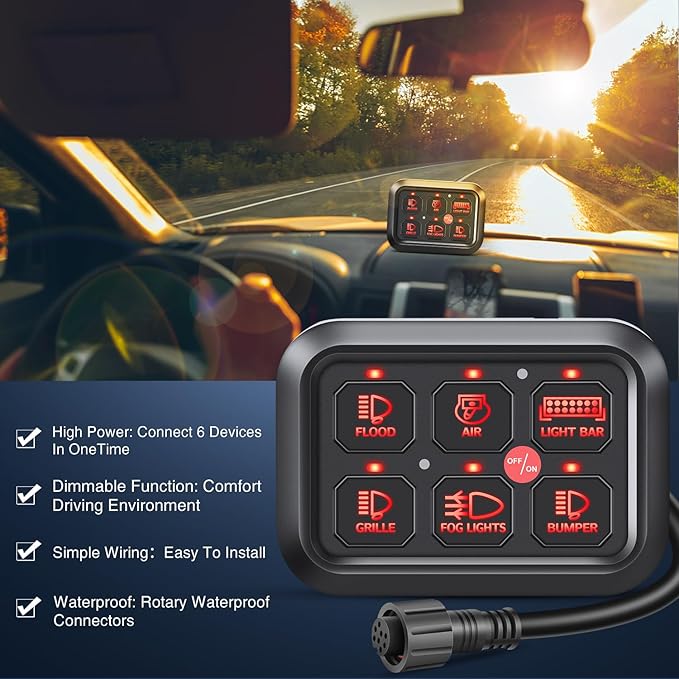 Nilight 6 Gang Switch Panel Universal Circuit Control Relay System with Fuse Wiring Harness Automatic Dimmable ON-Off LED Pod for Cars Trucks Boats ATV UTV SUV