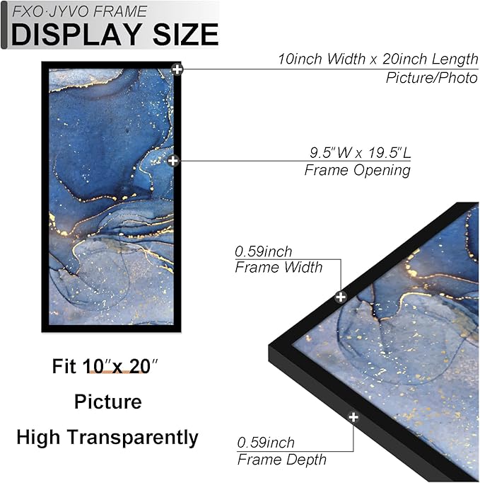 10x20 Picture Frame Set of 6, Black Frame for 10 x 20 Inch Picture Poster Photo, Light Weight and High Transparent 10 by 20 Frame for Wall - 6 Pack/Black/10 x20