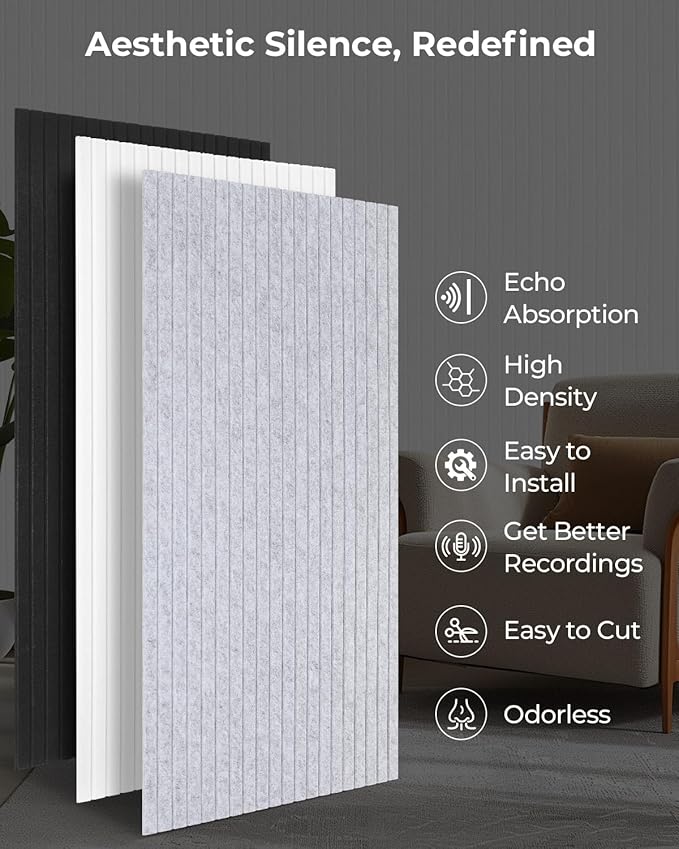 SODOCT 12 Pack Large Acoustic Panels, 47.2" X 23.6" X 0.4" Sound Proof Panels for Walls, High Density Sound Absorbing Panels for Home Studio & Office, White