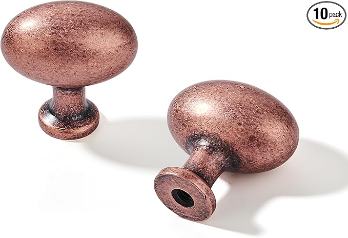 khtumeware 10 Pack 1-3/8 inch(35mm) Antique Copper Cabinet Knobs Dresser Knobs Oval Drawer Knobs Kitchen Cabinet Hardware Egg Knobs for Dresser Drawers