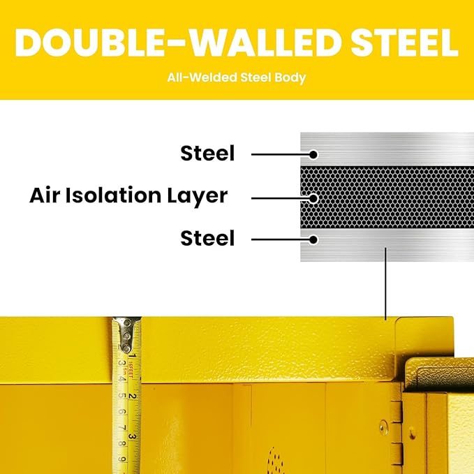 Flammable Safety Cabinet 43" x 18" x 44" Yellow, Cold-Rolled Steel Industrial Explosion Proof Cabinet, Adjustable Shelf & 2 Vent Design for Commercial Garages, Lab & Industrial Facilities