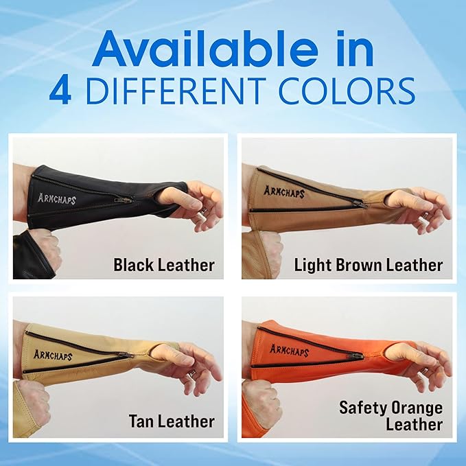 Arm Chaps Leather Protective Sleeves Arm Guard - Prevent Cuts, Scratches & Bruises - Genuine Cowhide - Ideal for Gardening & Construction - Left & Right Form-Fitting. Orange (1 Pair/X-Large).