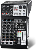 Audio Mixer 4 Channel Professional Sound Mixer Console with 99 DSP Effects, Small Mixing Board DJ Mixer w/USB, Bluetooth, 48V Power Supply, PAD Button for Recording Karaoke PA Drum Live Music