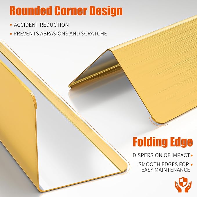 1x1x48 Inch 304 Stainless Steel Golden Wall Corner Guards (10-Pack) Heavy Duty Rounded Corner Protector, Smooth Folded Edge Design for Wall Protection Stainless Steel Slab