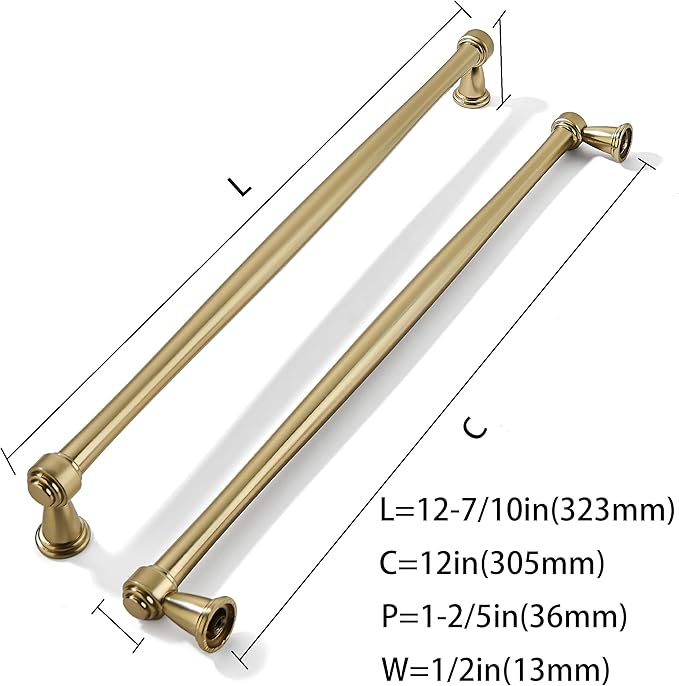 khtumeware 6 Pack 12 Inch(305mm) Brushed Brass Cabinet Pulls Satin Brass Kitchen Cabinet Handles Kitchen Cabinet Hardware for Cupboard Drawer Handles Dresser Pulls