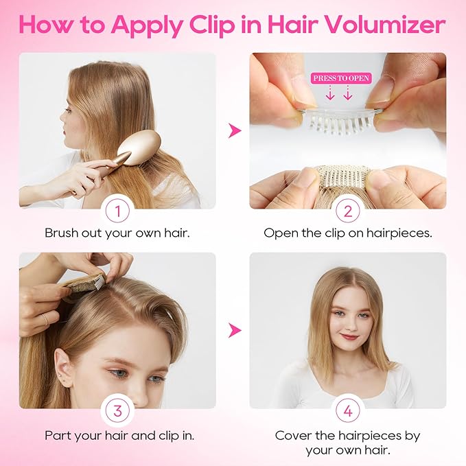 REECHO Clip in Hair Volumizer, Short Thick Clip in Hairpieces Adding Extra Hair Volume Extensions for Women with Thin Fine (Ginger Brown, 8 Inch(Pack of 4))