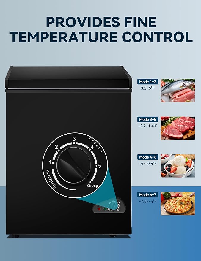 7.0 Cu Ft Chest Freezer - Energy Saving Quiet Top Open Door Mini Freezer Adjustable 6 Thermostat - Compact Small Deep Freezer w/Removable Basket and Defrost Water Drain for Home/Apartment/Garage
