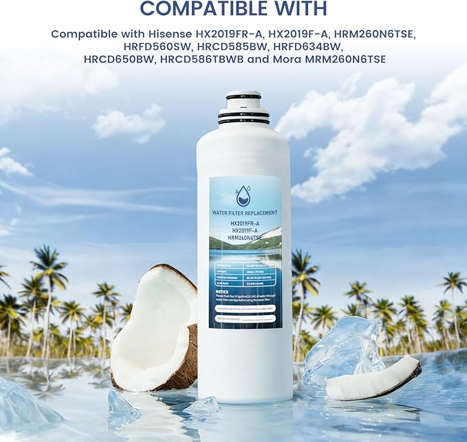 HX2019FR-A Water Filter Replacement, Compatible with Hisense HX2019FR-A, HX2019F-A, HRM260N6TSE, HRFD560SW, HRCD585BW, HRFD634BW, HRCD650BW, HRCD586TBWB and Mora MRM260N6TSE 1 Pack