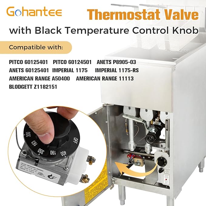 gohantee 1175 Thermostat RX-1-36, 60125401 Thermostat for Fryer, Furnace Deep Fryer Thermostat Control Compatible with Pitco 60124501, Imperial 1175, Royal Range 3113-1/4' Mpt Stuff Box, 200-400F