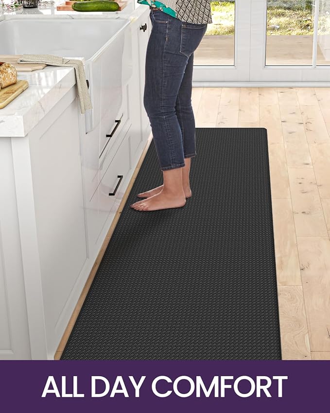 DEXI Kitchen Floor Mats Cushioned Anti Fatigue, 23x71, Large Wide Standing Runner Rug Waterproof, Comfort Memory Foam Padded for Front Sink Laundry, Black