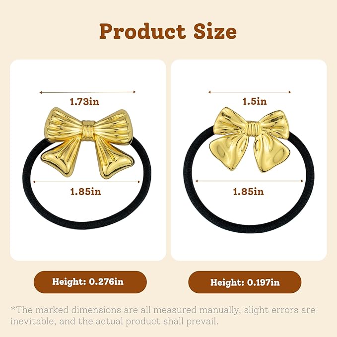 3PCS Gold Bow Hair Ties - Polished Metal Hair Cuffs, Elegant Ponytail Holders with Bow Shapes