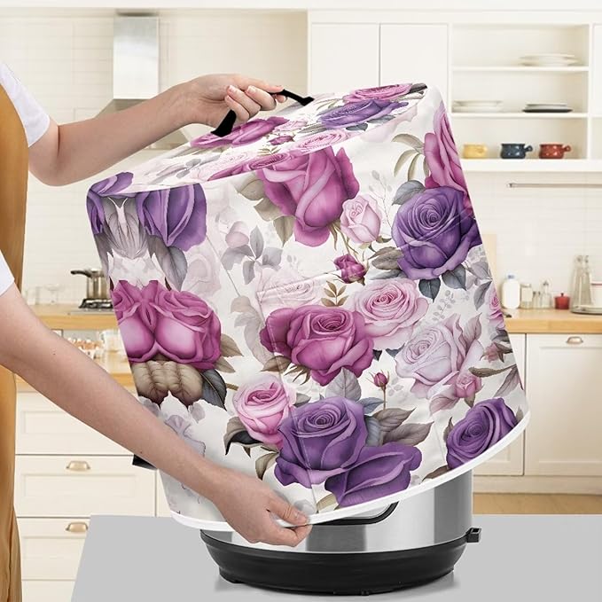 Flashideas Purple Rose Pressure Cooker Cover for Women Insulated Rice Cooker Cover with Easy to Clean Lining Waterproof Dust Cover with Pockets for Instant Pot 6 Quart Appliance Cover