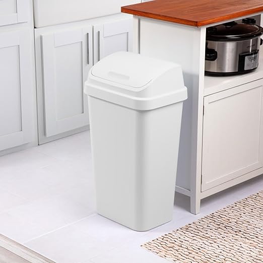 Sterilite 8-Pack Swing Top Wastebasket, Sleek Square Profile Trash Can, 13 Gallon, White - Modern Garbage Bin for Kitchen, Bathroom, Garage and Workspace, Fits 13 Gal Liners