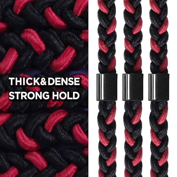 Braided Mens Hair Ties For Men 5 pcs(XL, Red Black) - For Buns Curly Thick Dense Hair Elastic Hair Ties For Guys | No damage Crease Breakage Man Bun Hair Tie Men with Long Hair Perfect hairtie