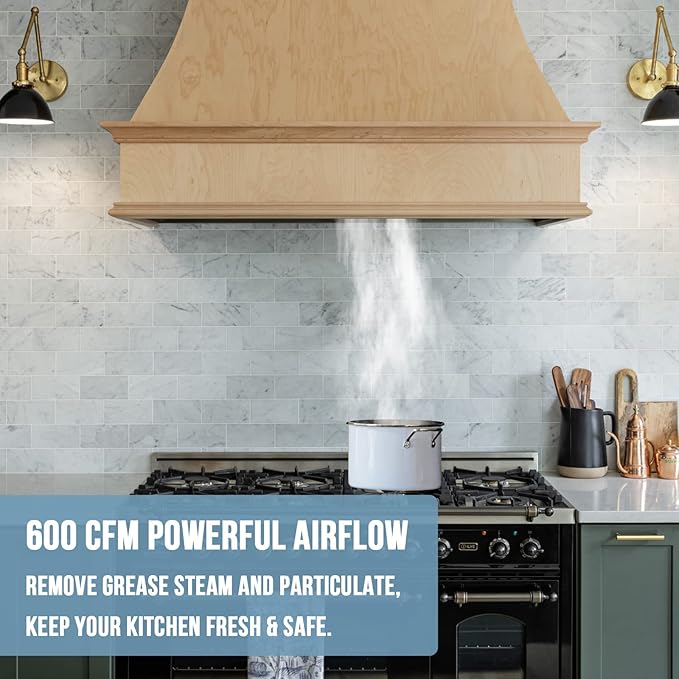 Akicon Range Hood Insert 36 Inch, Ultra Quiet, Powerful Suction Built-in Kitchen Vent Hood, Stainless Steel Ducted Stove Hood with Dimmable LED Lights Warm White, 3-Speeds 600CFM