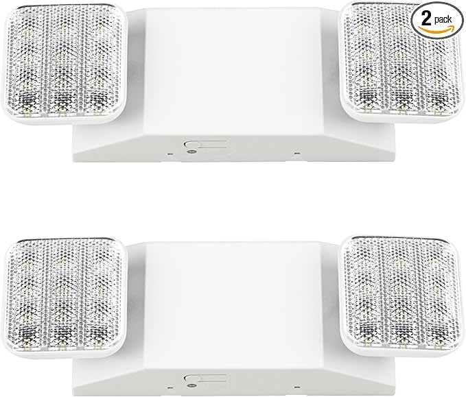 Sunco LED Emergency Lights, Commercial Lighting for Business, Power Outages, Offices, with Backup Battery (90 Minutes), Wall Mount, Hard Wired, 120-277V, Fire Resistant (94V-0) UL 2 Pack.