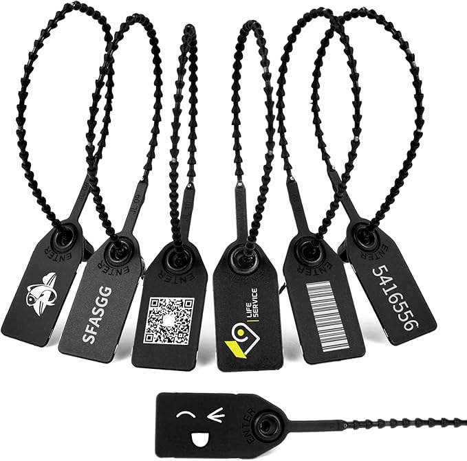 100 Plastic Security Seals Anti Tamper Fire Extinguisher Tags Numbered Zip Ties Disposable Pull Tite Secure Tags (Black)