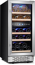 Phiestina 29 Bottles Wine Fridge, 15 Inch Dual Zone Wine Cooler Refrigerator Under Counter Cooling with Digital Memory, Auto Defrost Built-in/Freestanding