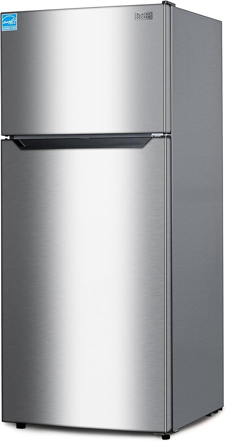 BLACK+DECKER 14.6 Cu. Ft. Top Mount Refrigerator with Freezer, 2 Door Refrigerator with Top Freezer and Adjustable Temperature Control, ENERGY STAR, BR1460HS, Stainless Steel Look