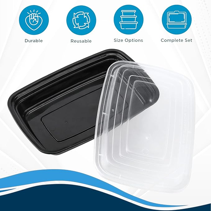 Ruthy's Outlet Meal Prep Containers W/Lids -Square Food Storage – BPA-Free| Stackable | Microwave | Freezer & Dishwasher Safe | Reusable Lunch Bento Box Portion Control & Planning (100 Pack, 24 oz)