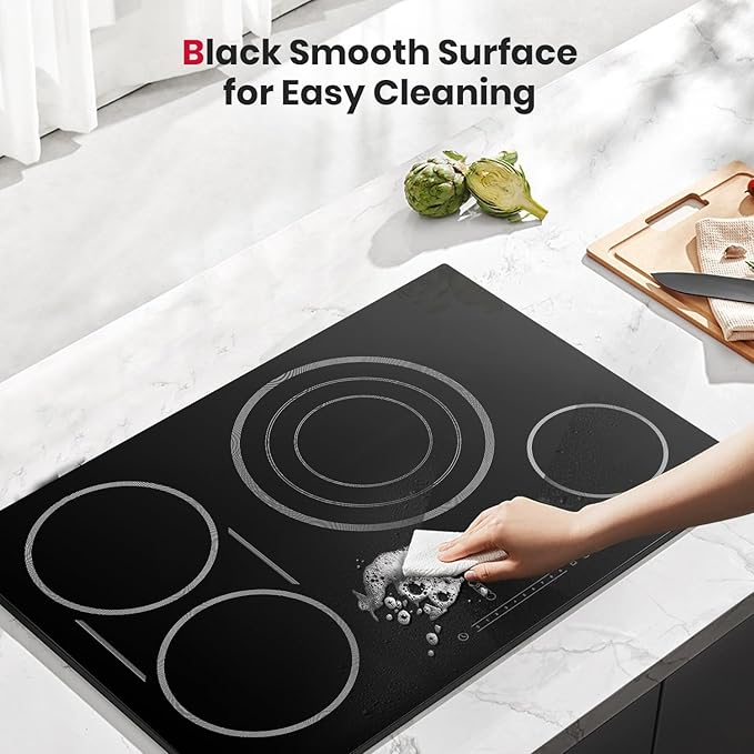 GASLAND Electric Cooktop 30 Inch, 4 Burners Radiant Glass Stove Top, ETL & FCC Certificated, Drop-in Ceramic Cooktop, Slide Touch Control, Child Safety Lock, Hot Surface Indicator, 240V