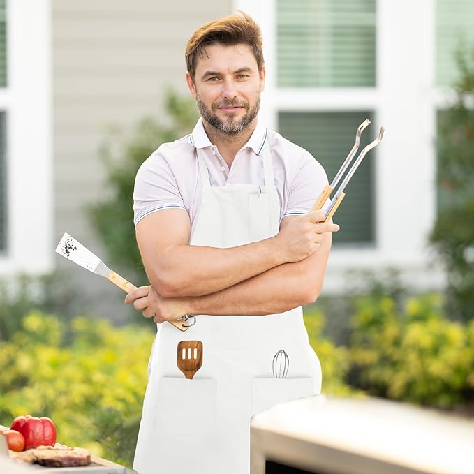 Aprons for Men - 100% Polyester Chef Apron Women with Extra Long Ties - Cooking Aprons for Women & Mens Apron