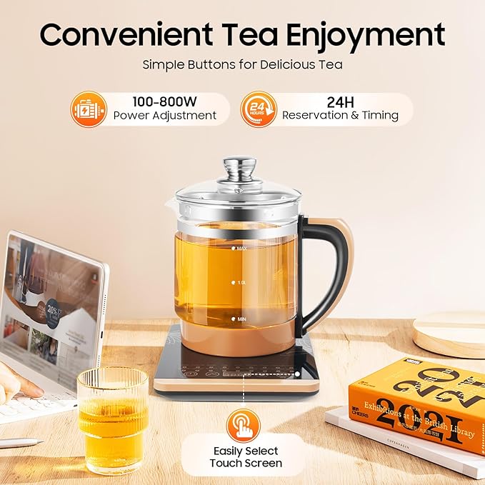 1.8L Electric Kettle, 800W Multifunctional Glass Kettle with Stainless Steel Strainer & Steamed Eggs Holder, 12 Modes Hot Beverage Tea Maker and Kettle for Soup, Porridge, Herbal Tea, 110V