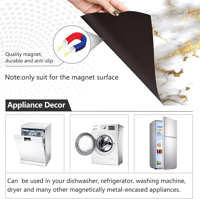 Stone Golden Marble White Dishwasher Magnet Cover Front Door Magnetic Dishwasher Cover Decorative Refrigerator Magnet Covers Fridge Panel Decal for Kitchen Decor, 23" x 26"