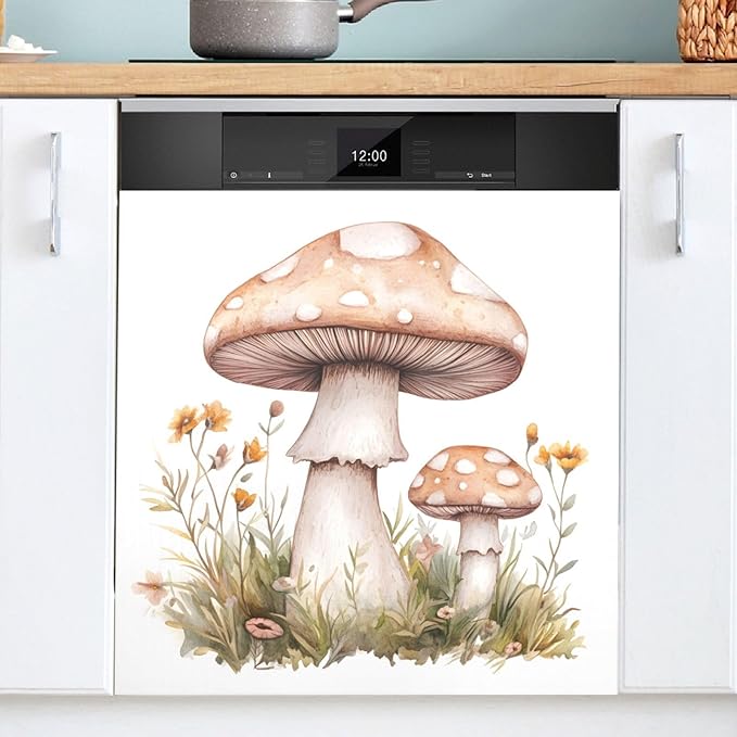 Dishwasher Magnet Cover, Mushroom Magnet Sticker Fridge Panel Decal for Home Kitchen Decor, 23x26in