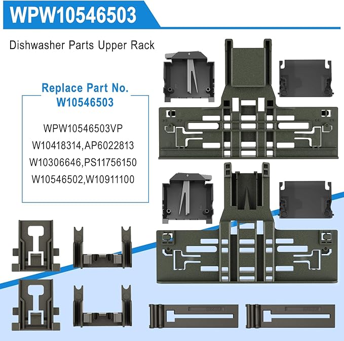 (10 Packs) Upgraded WPW10546503 Dishwasher Upper Rack Parts&W10320664/5 Dishwasher Adjuster Housing for Kitchenaid Dishwasher Parts KDTE334GPS0 KDFE104HPS0,W10546503/WPW10546503 Rack Adjuster Assembly