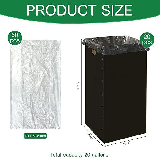 Nosiny 20 Pcs 20 Gallon Disposable and Reusable Corrugated Cardboard Trash Cans for Events, Recycling Bins Bulk with Trash Bags, Cardboard Garbage Boxes for Parties, 14 x 14 x 24 (Black)