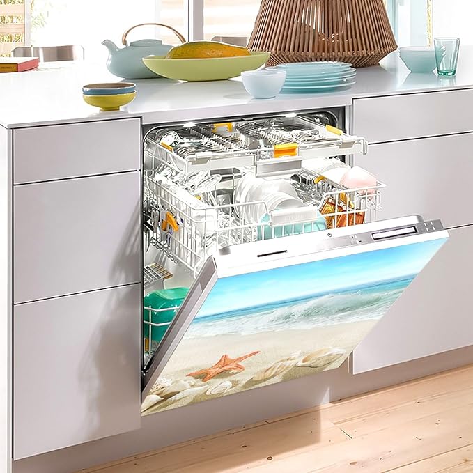 Summer Beach Starfish Seashells Dishwasher Magnet Cover Sticker Magnetic Refrigerator Panel Sticker Decorative Front Door Decal