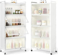 Giantex 5-Tier Kitchen Storage Cabinet, 60" H Mobile Microwave Stand with Flip-up PC Doors, Freestanding Kitchen Bakers Rack with 4 Rolling Casters, for Dining Room, Living Room and Study (White)