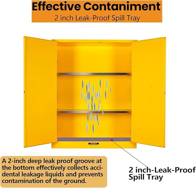 170 Gal Flammable Liquid Cabinet with 3-Point Locking System, Compliant with NFPA 30/OSHA for Hazardous Material Storage in Lab, Yellow Metal Chemical Flammable Storage Cabinet